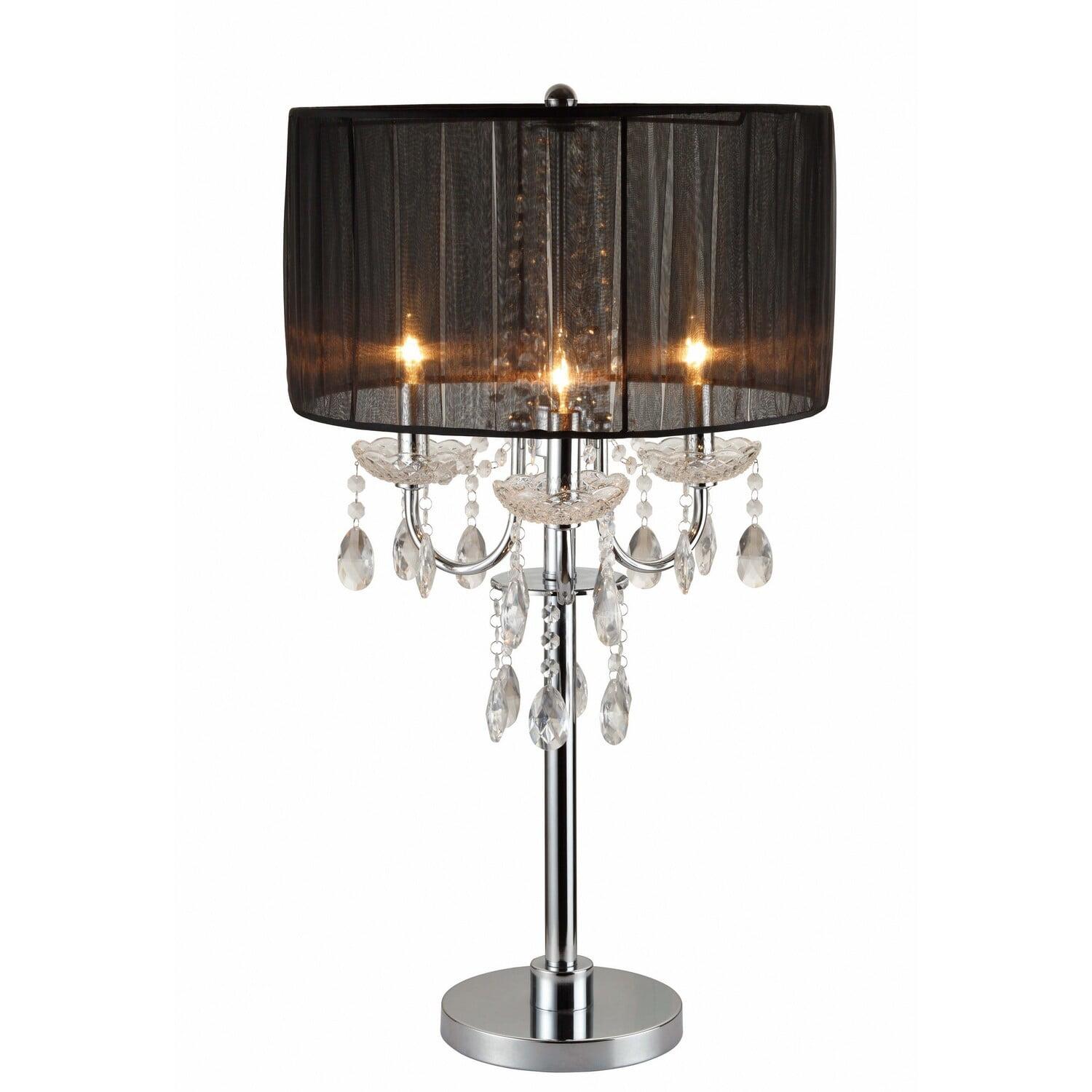 Elegant Black and Silver Crystal Chandelier Table Lamp Set