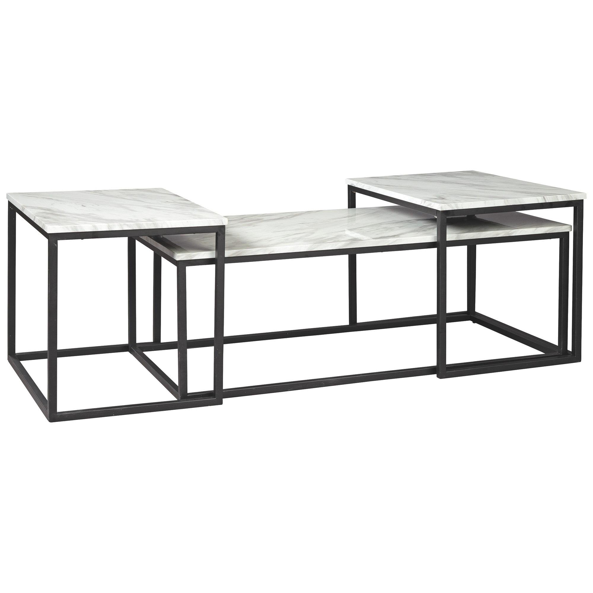 Benjara 3 Piece Occasional Table, Metal Frame, Marble Top, White and Black