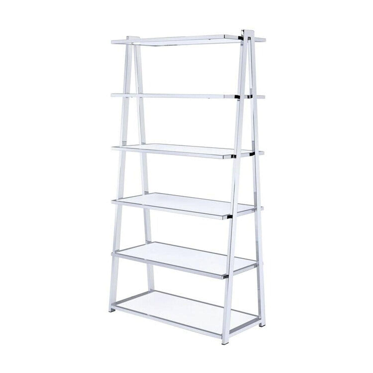 Benjara Metal Rectangular Bookshelf, White High Gloss & Silver-Color:White & Silver