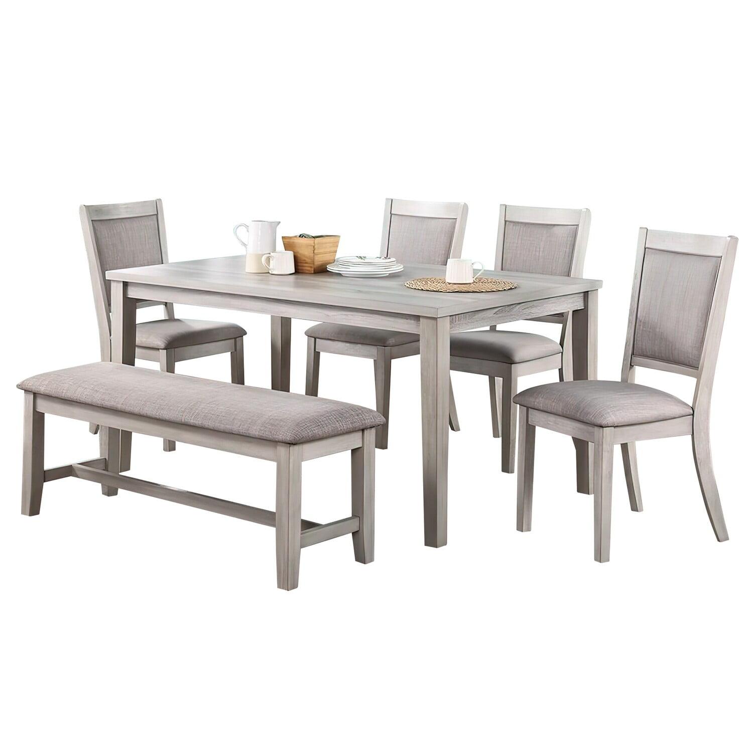 Gray Modern Dining Set with Table, 4 Chairs, and Bench