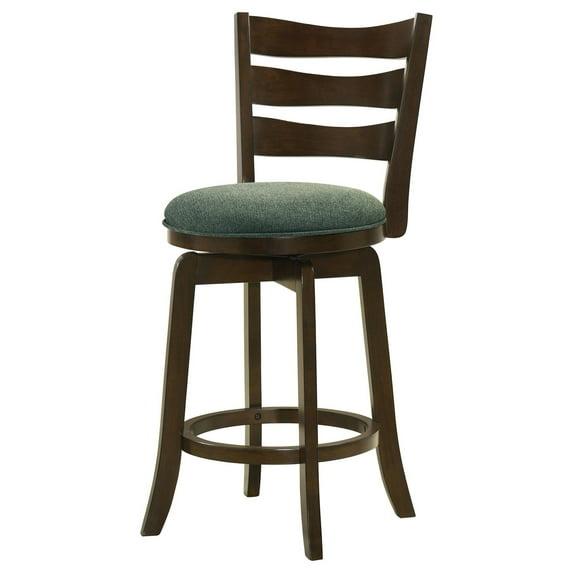 Benjara Mona Swivel Barstool Chair, Hunter Green Fabric, Dark Cherry Brown Finish