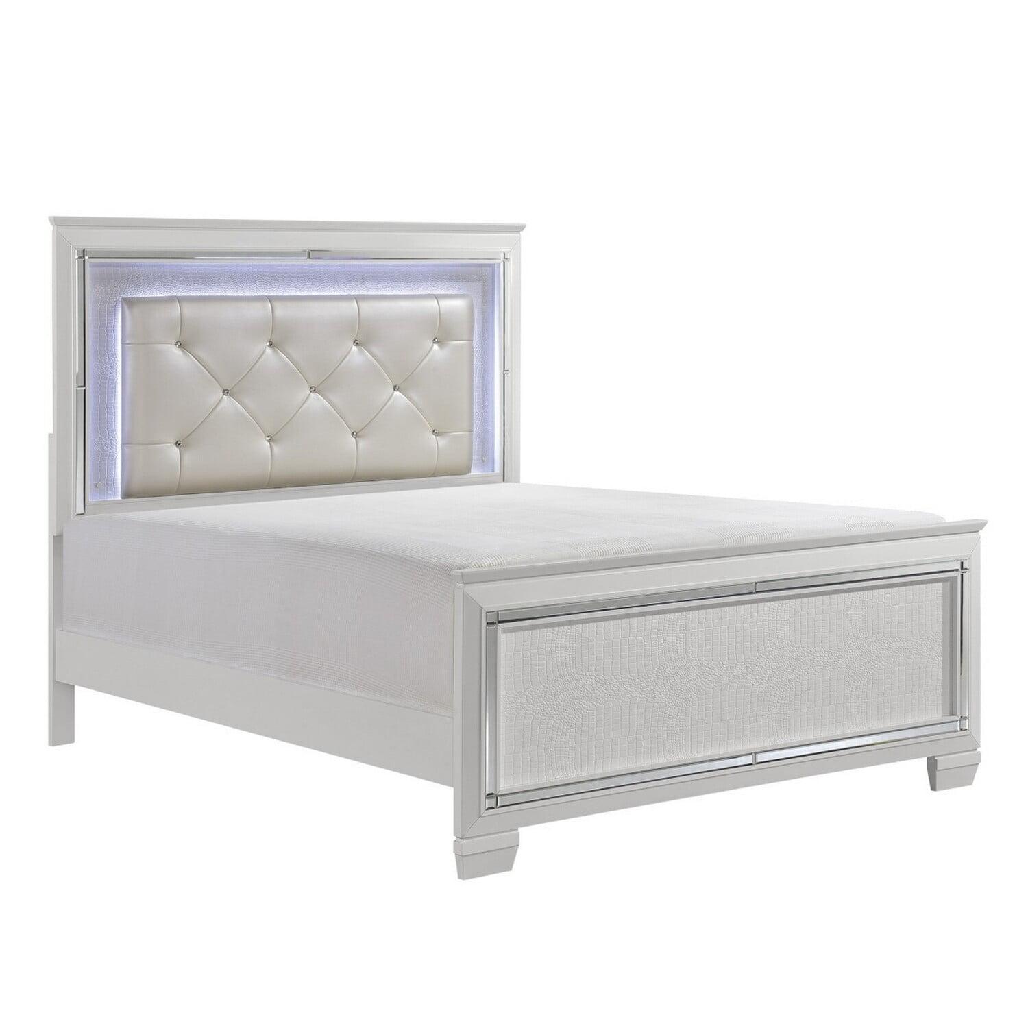 Noah LED Backlit Crystal Tufted Headboard California King Size Bed, White
