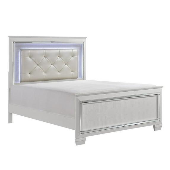 Noah LED Backlit Crystal Tufted Headboard California King Size Bed, White