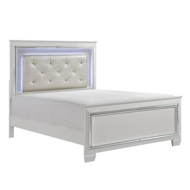 Noah LED Backlit Crystal Tufted Headboard California King Size Bed, White