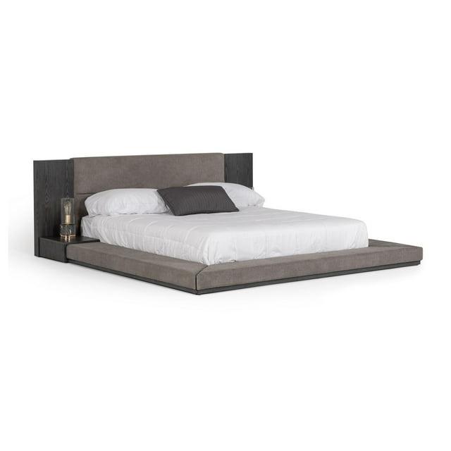 Benjara Noe Ruby California King Bed, Shelves, Low Profile