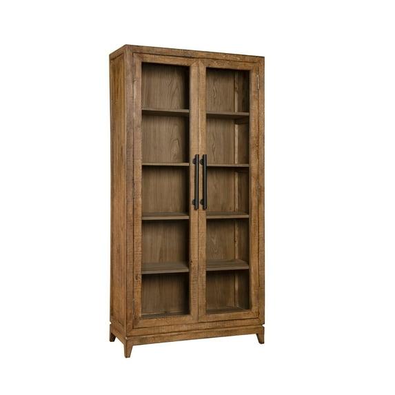 Benjara Orla Tall China Cabinet, 2 Glass Doors, Antique Brown Reclaimed Wood