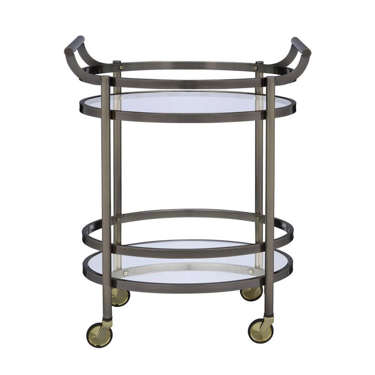 Benjara Oval Metal Serving Cart, Clear Glass & Copper-Color:Clear Glass & Gold