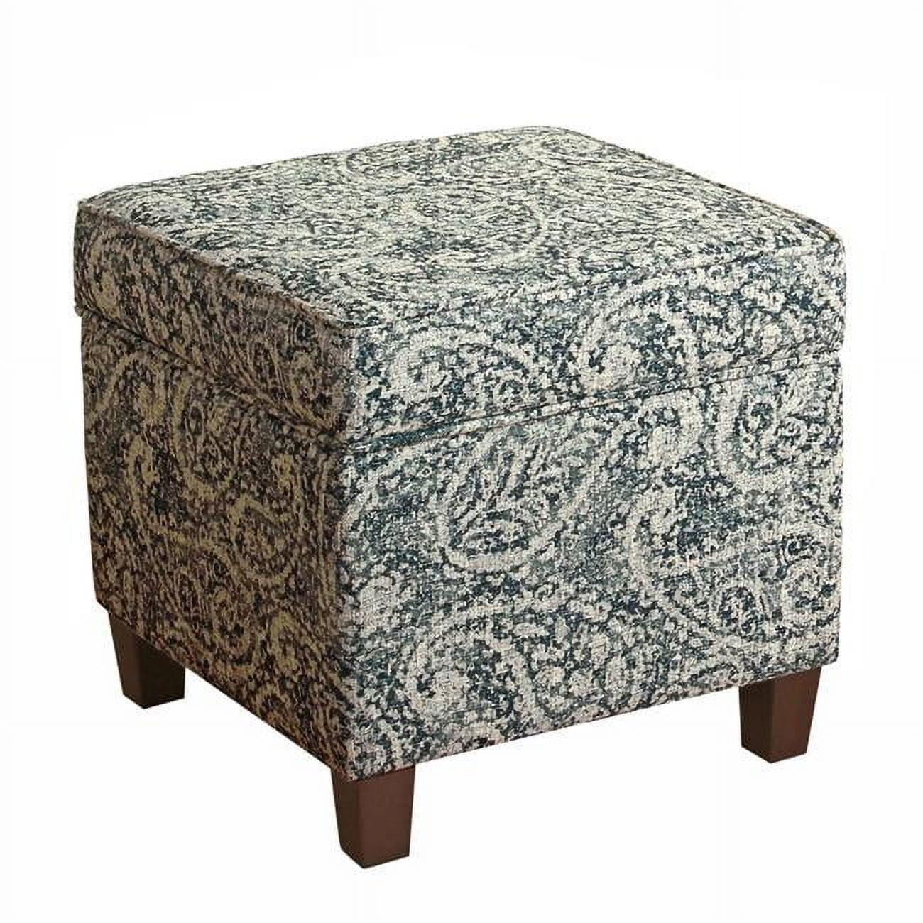 Paisley Blue and Gray Fabric Upholstered Storage Ottoman