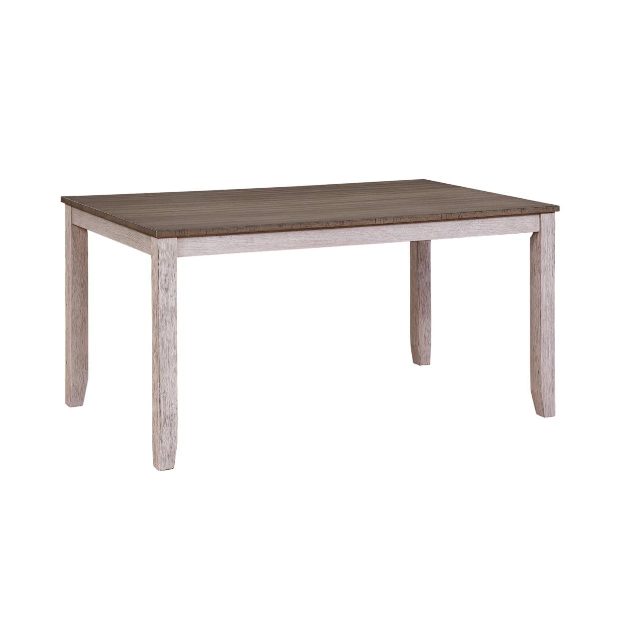 Rectangular Dining Table with Chamfered Legs, Antique White & Brown