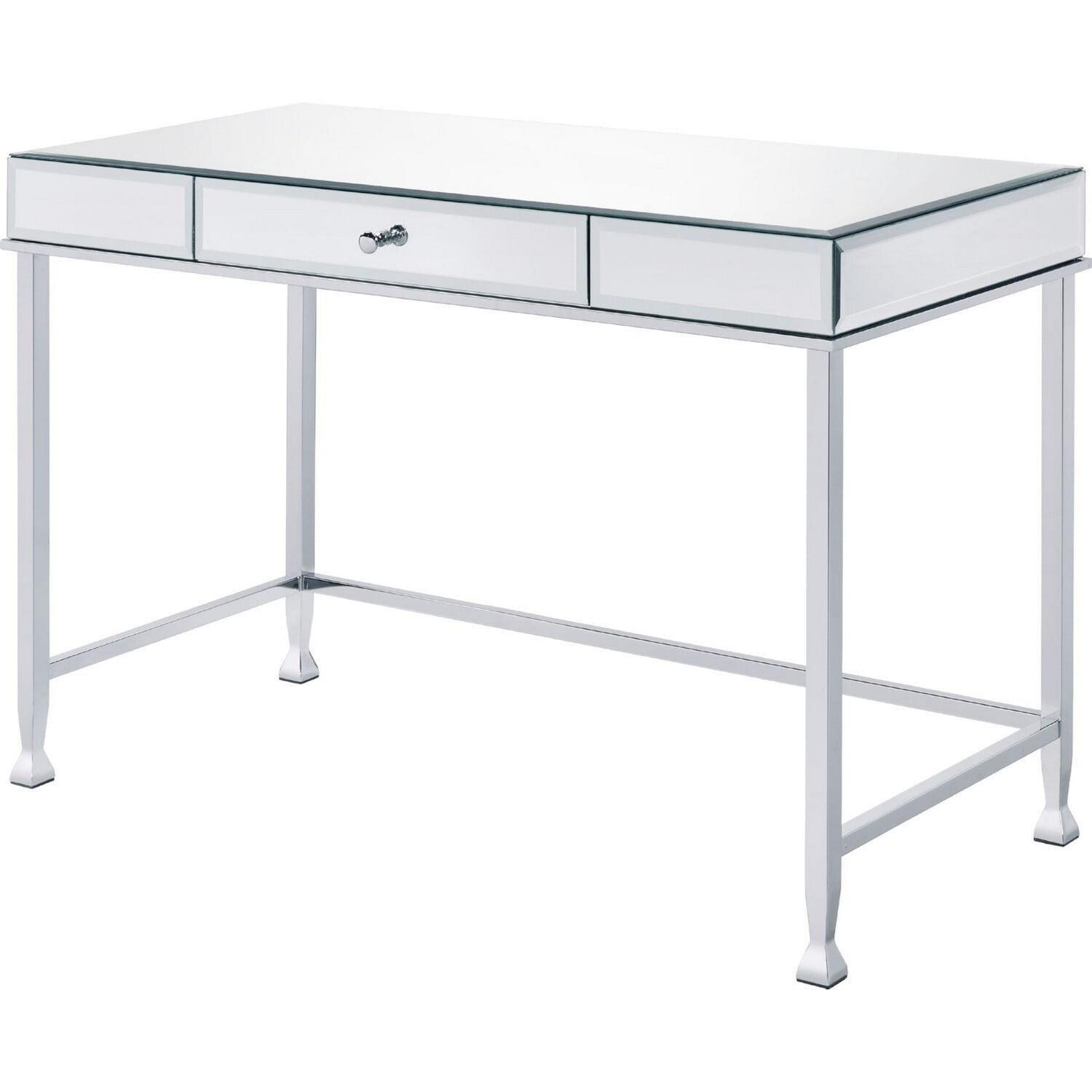 Benjara Rectangular Storage Writing Desk, White-Color:White