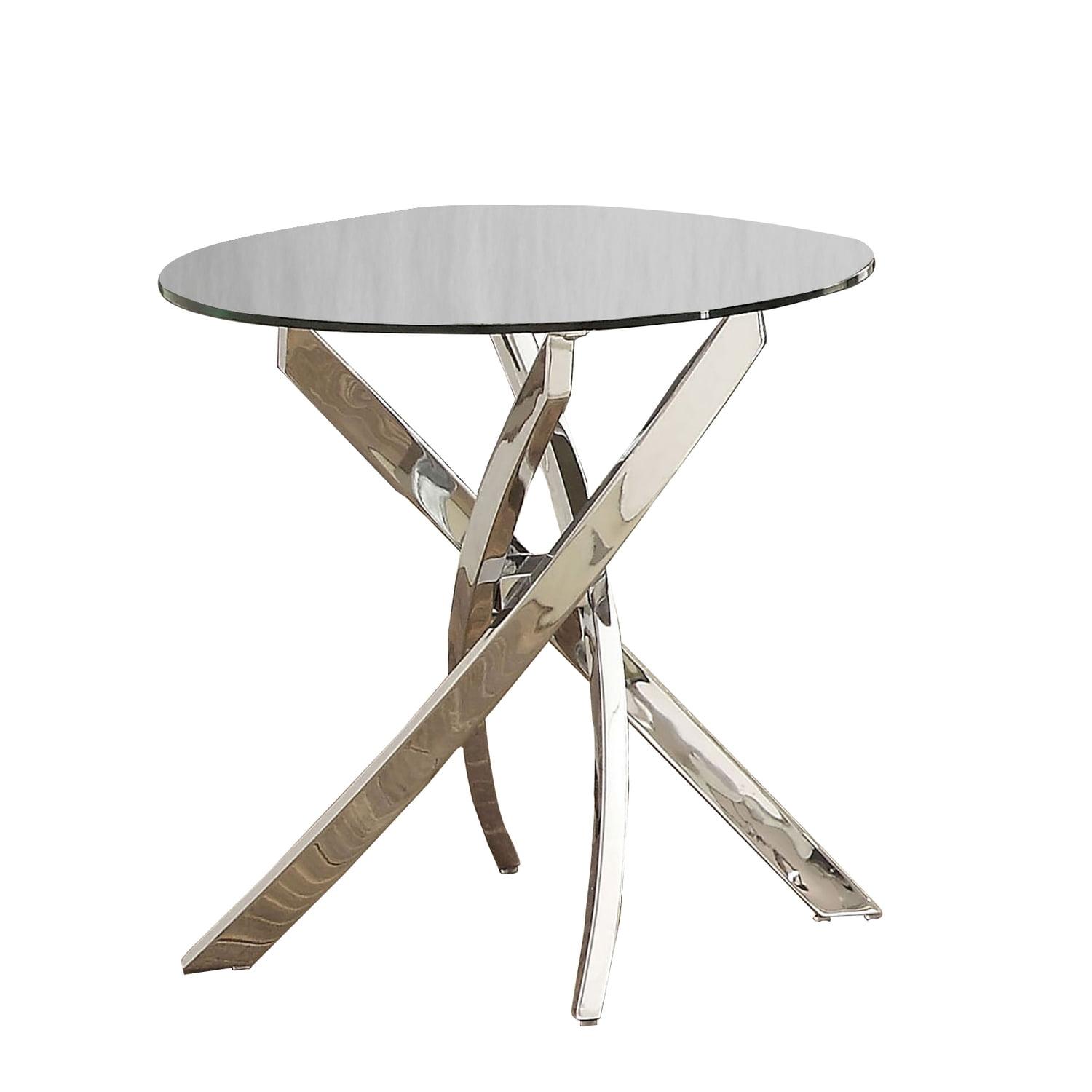 Round Glass Top End Table with Chrome Criss Cross Base