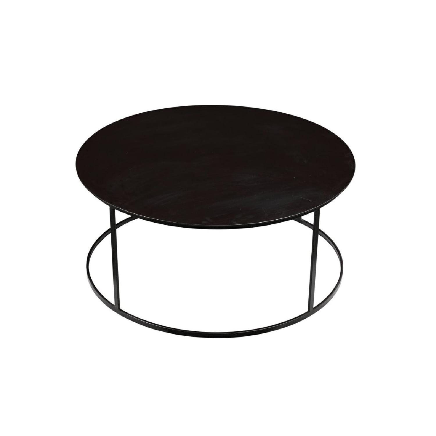 Round Dark Brown Metal Side Table with Storage