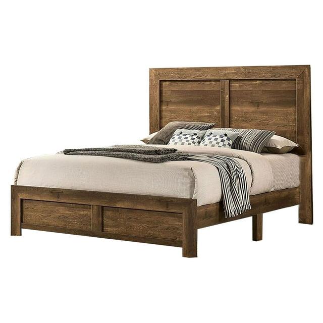 Benjara Rustic Style Wooden Queen Bed with Grain Details, Brown