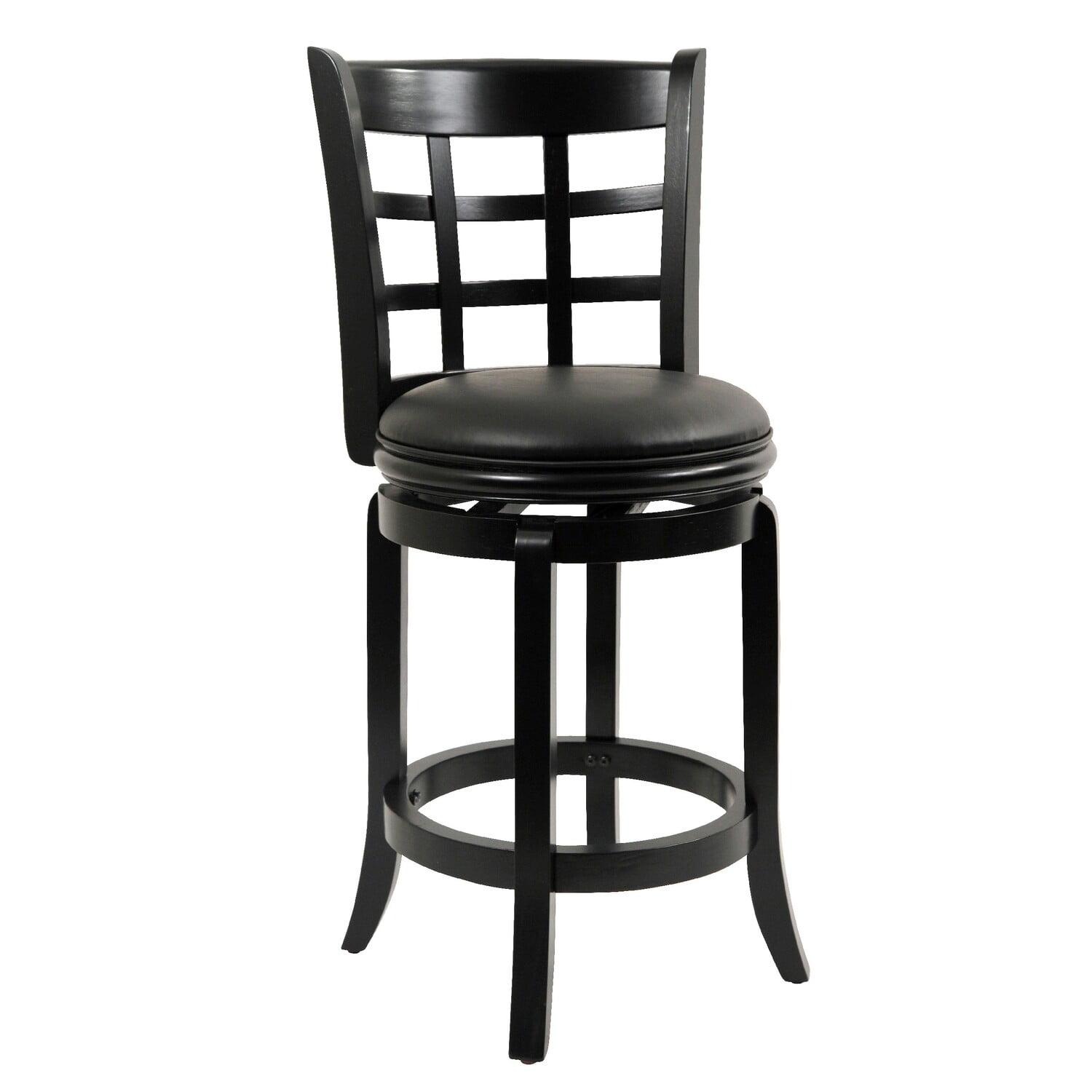 Elegant Sabi 24" Swivel Counter Stool in Black Vegan Leather and Solid Wood