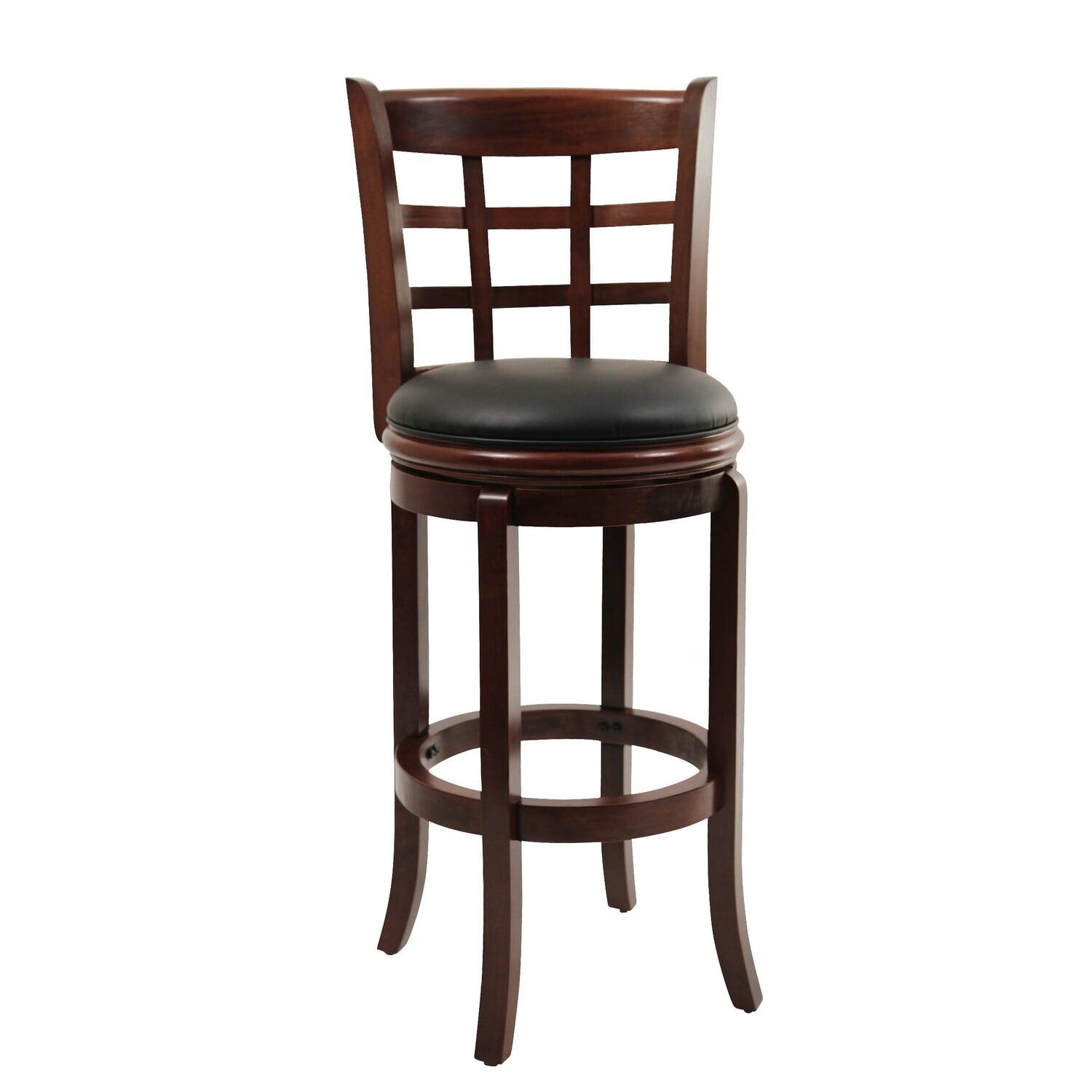 Espresso Swivel Solid Wood Counter Stool with Faux Leather Seat