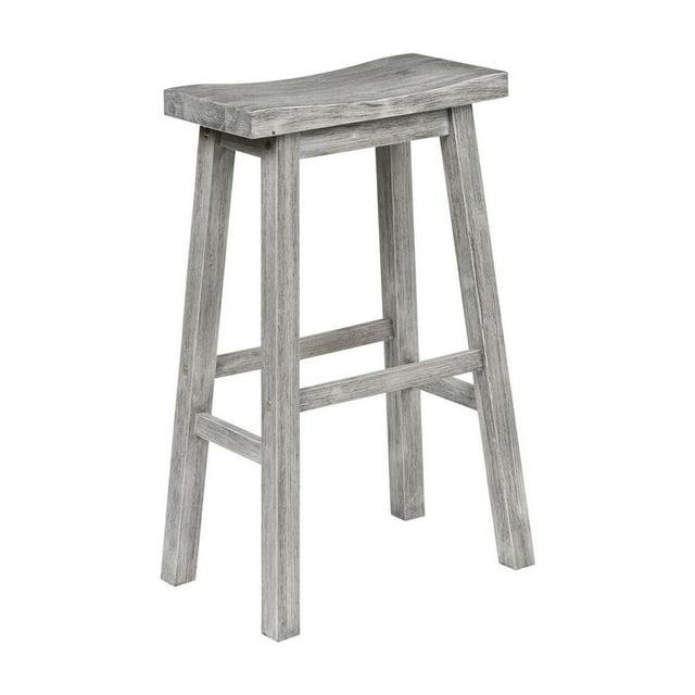 Benjara Saddle Design Wooden Barstool with Grain Details, Gray