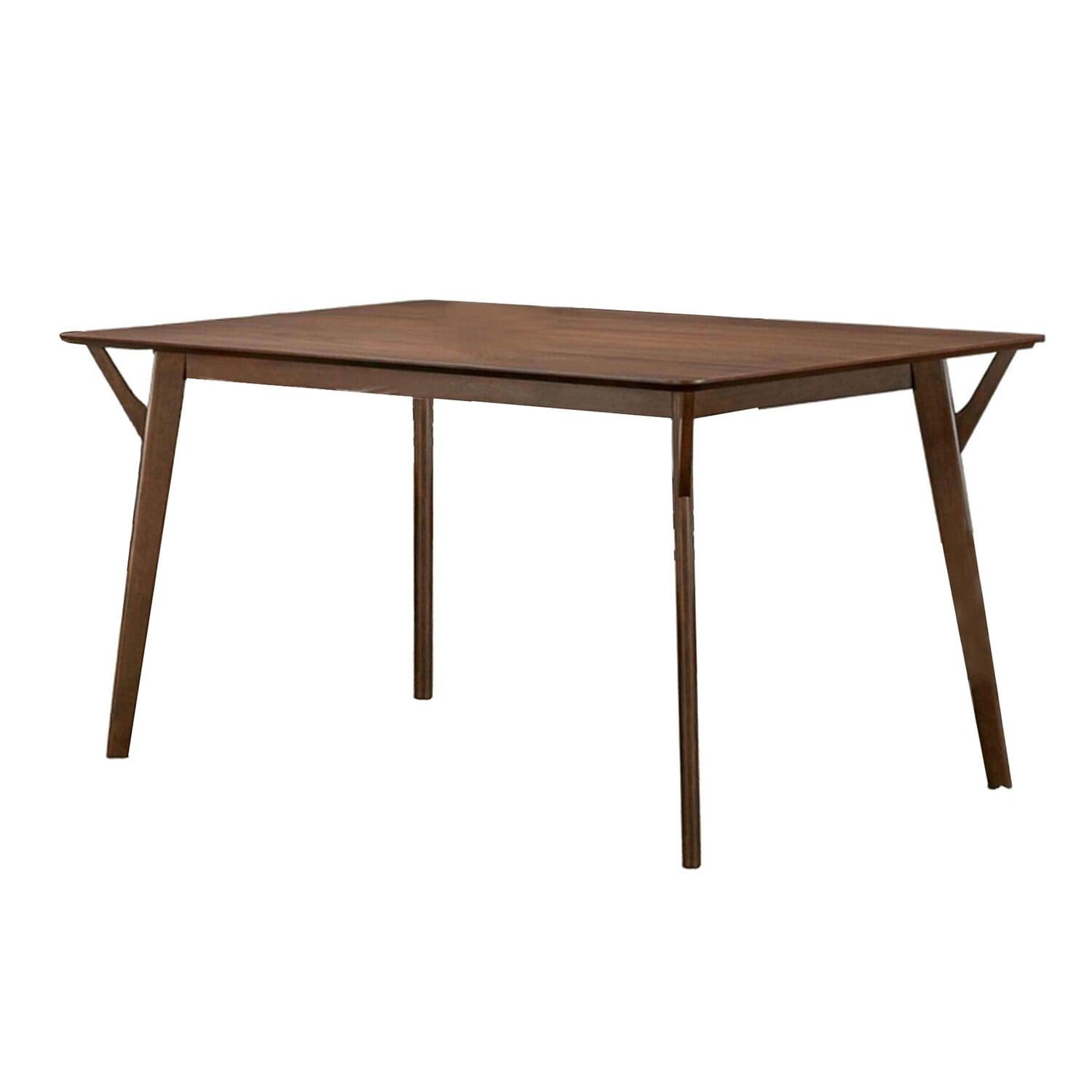 Benjara Skie Dining Table, 59 Inch Rectangular Top, Angled Legs, Brown Solid Wood