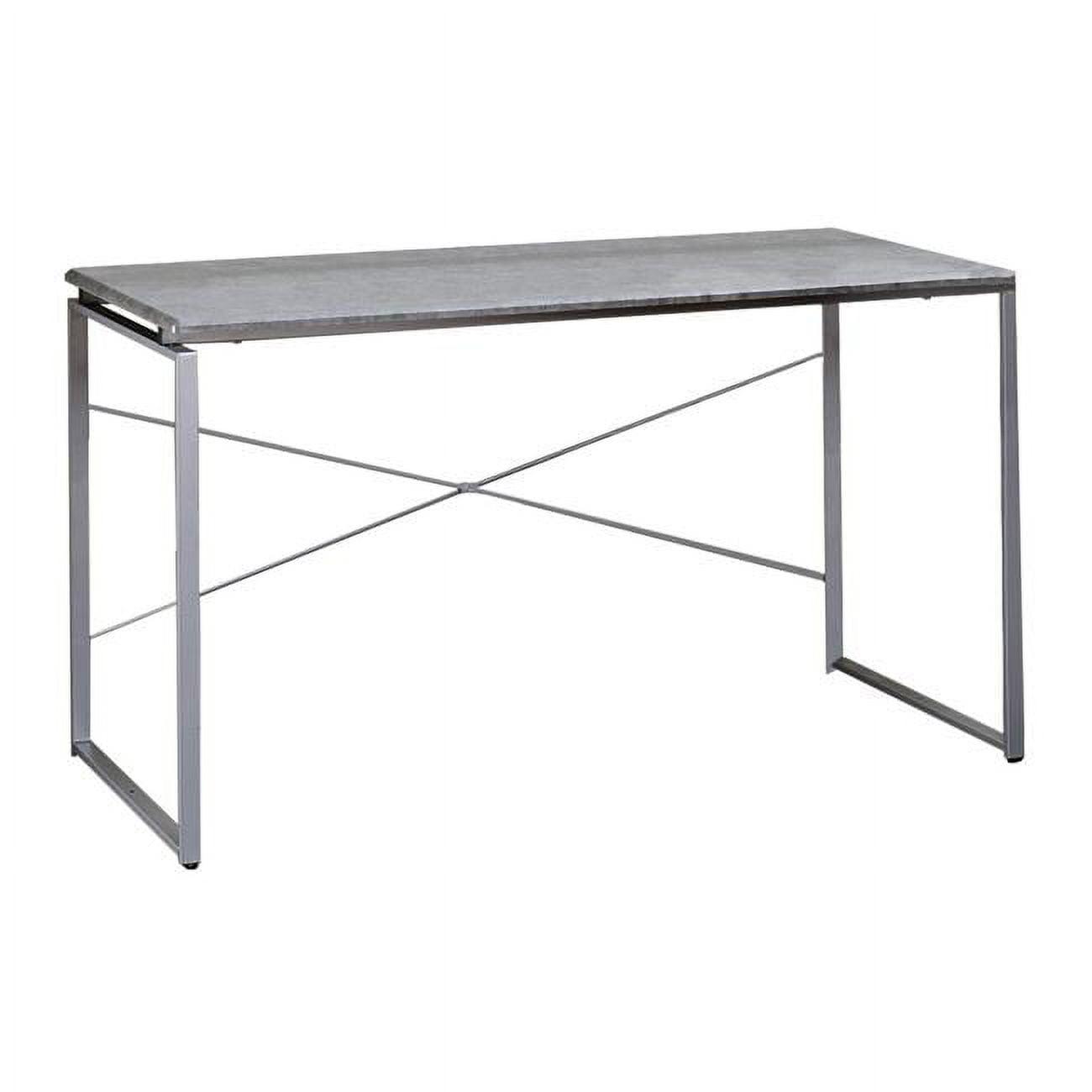 Contemporary Gray Wood Desk with Silver Metal Sled Base and Drawer