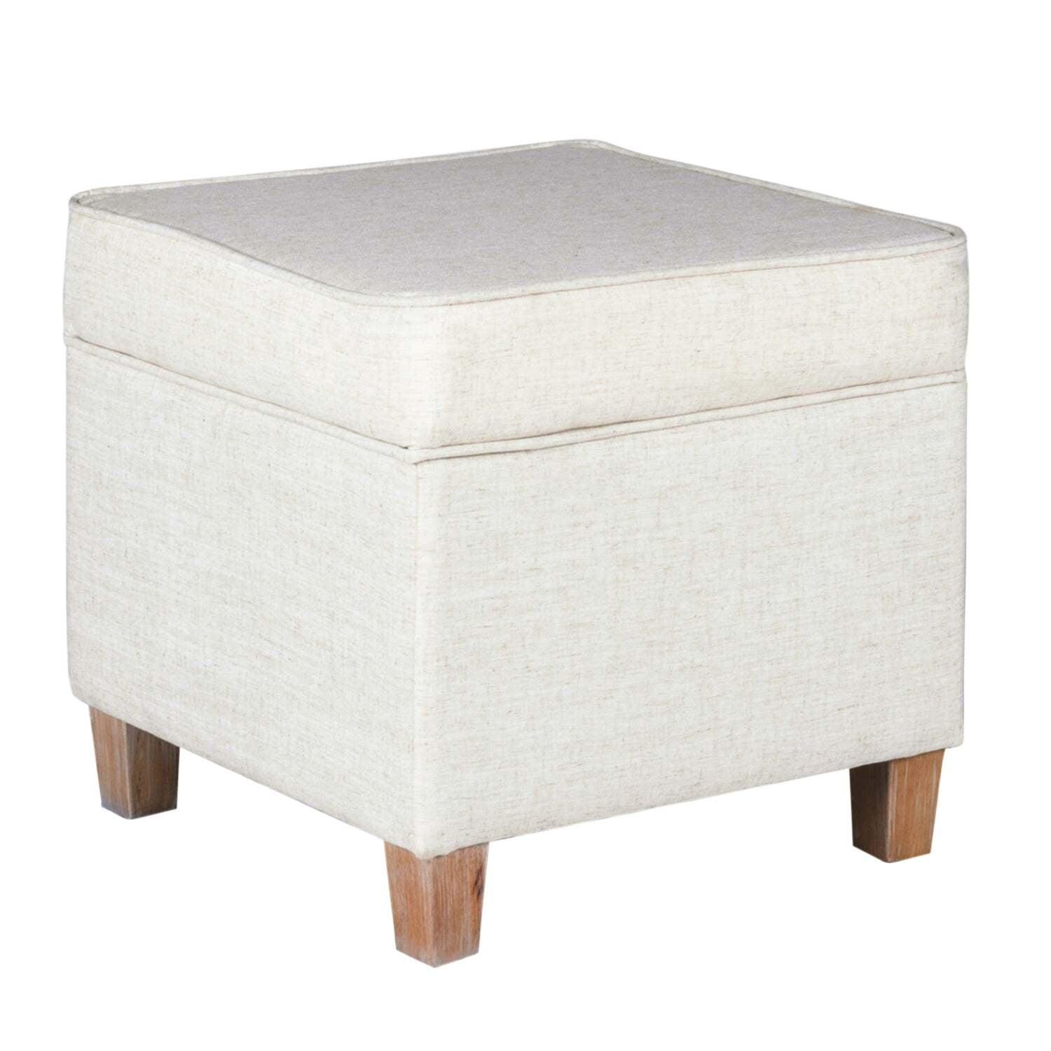 Benzara Geometric Patterned Square Wooden Ottoman with Lift Off Lid Storage, Orange and Cream-Color:White And Brown