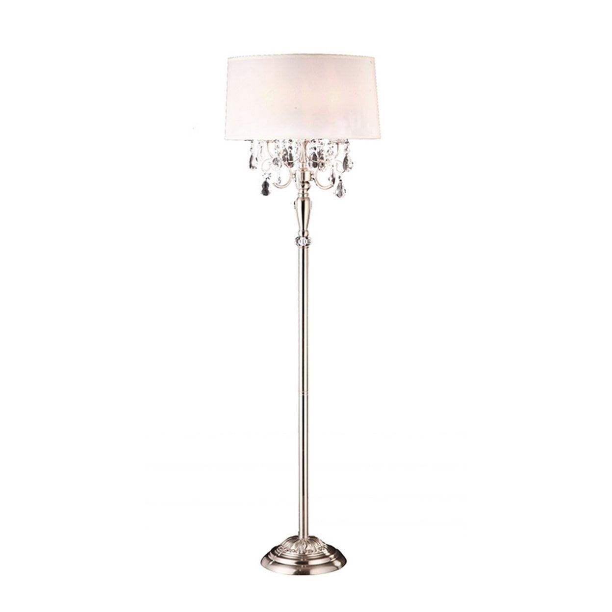 Glamorous Silver & Faux Crystal Candleabra Metal Floor Lamp