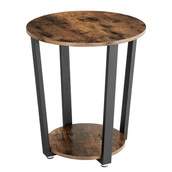 Stylish Iron and Wood End Table with Open Bottom Storage Shelf, Brown and Black- Saltoro Sherpi