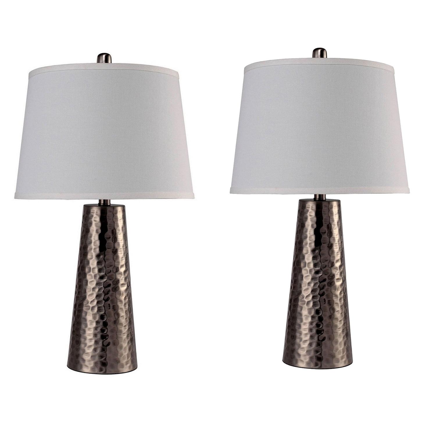 Benjara Table Lamp with Hammered Metal Base, Bronze, White