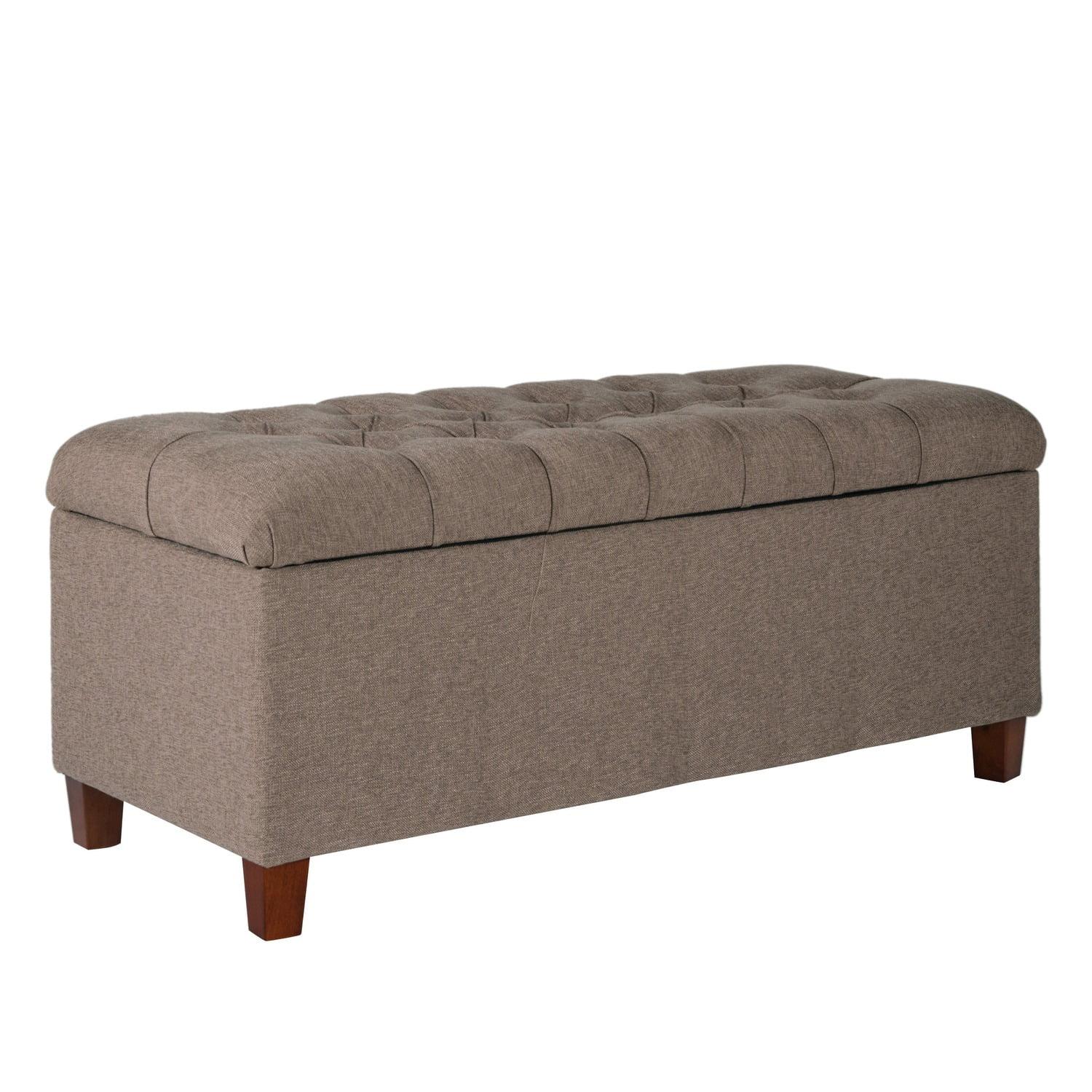 Brown Tufted Fabric Upholstered Wooden Storage Bench