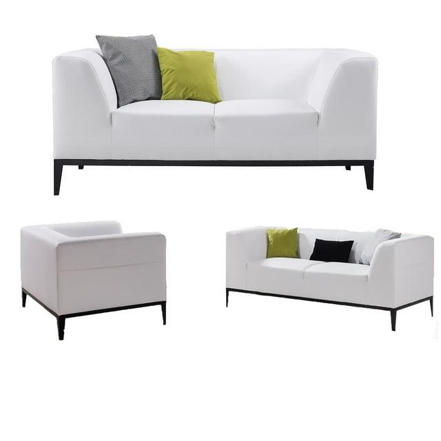 Three Piece Leatherette Upholstered Wooden Sofa Set with Elevated Armrest