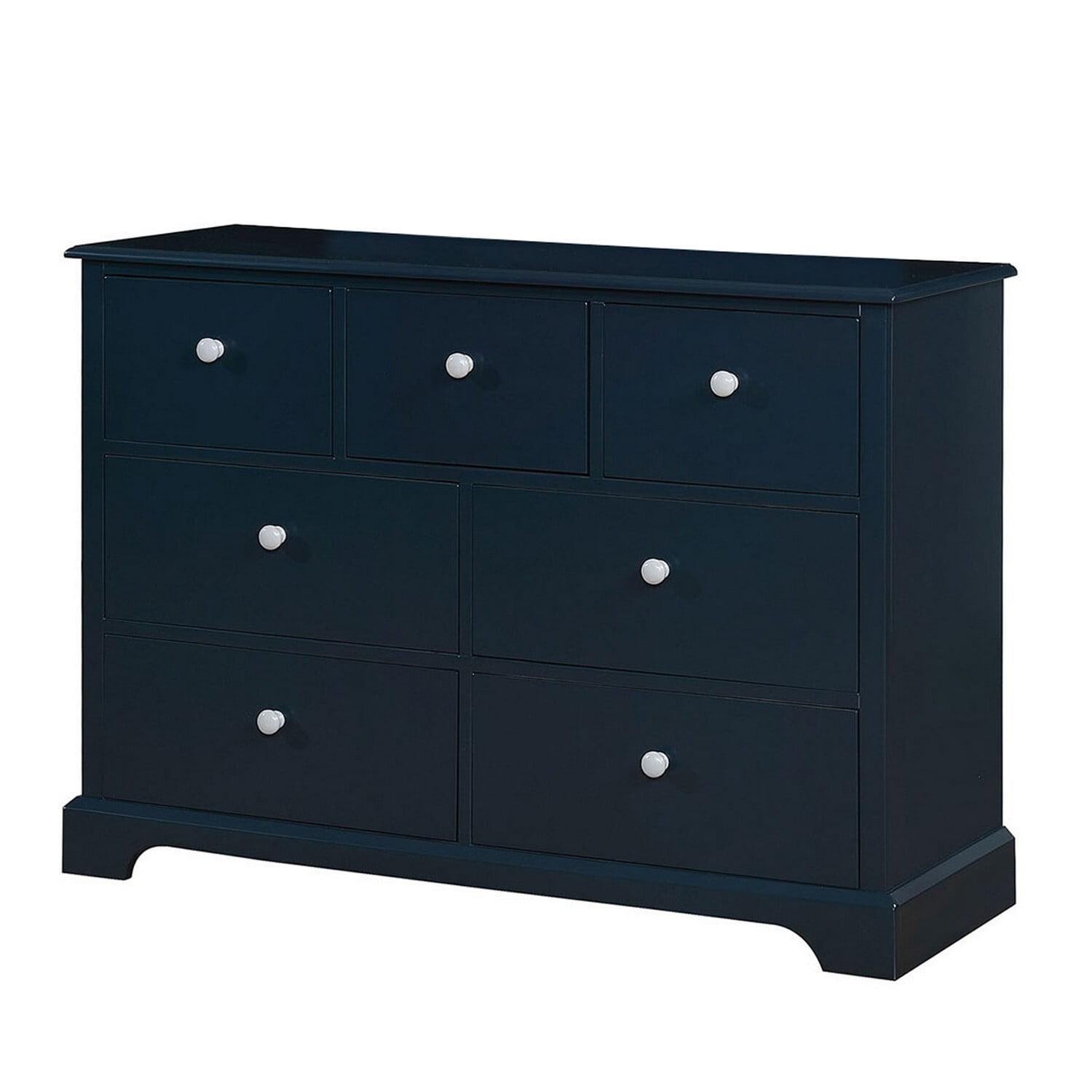 Transitional Gray 7-Drawer Wooden Dresser with Knob Pulls