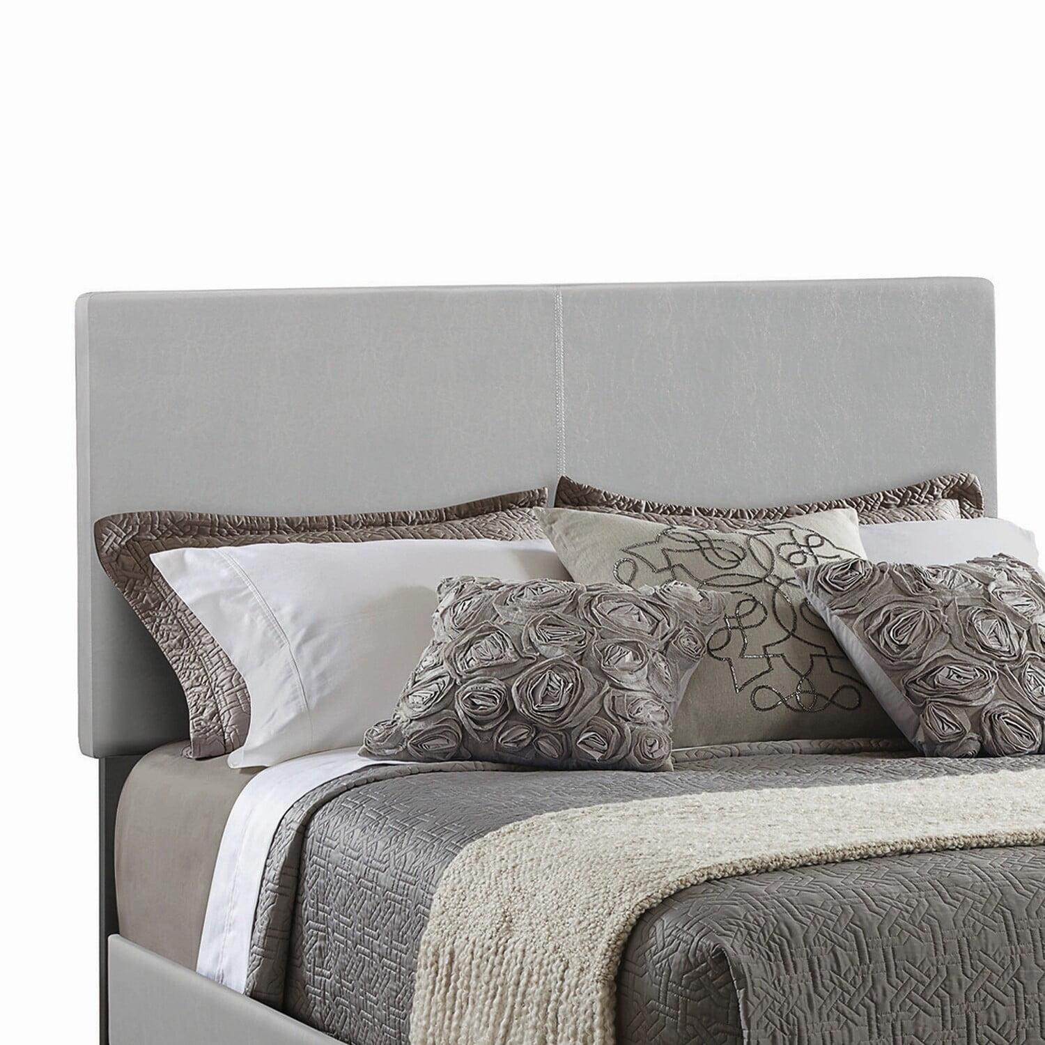 Modern Gray Leather & Wood California King Platform Bed with Upholstered Headboard