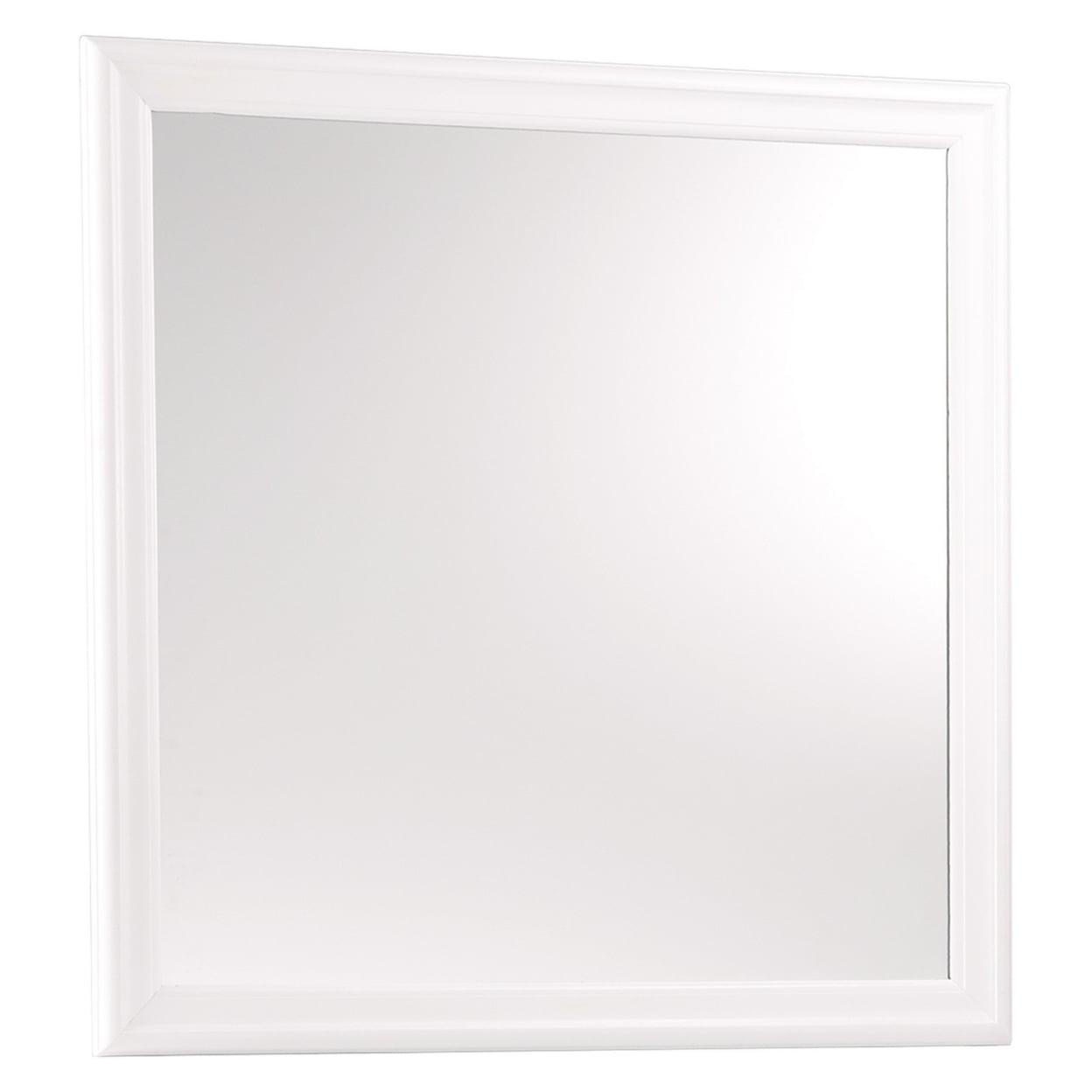 Transitional 39" Square White Wooden Mirror with Beveled Edges