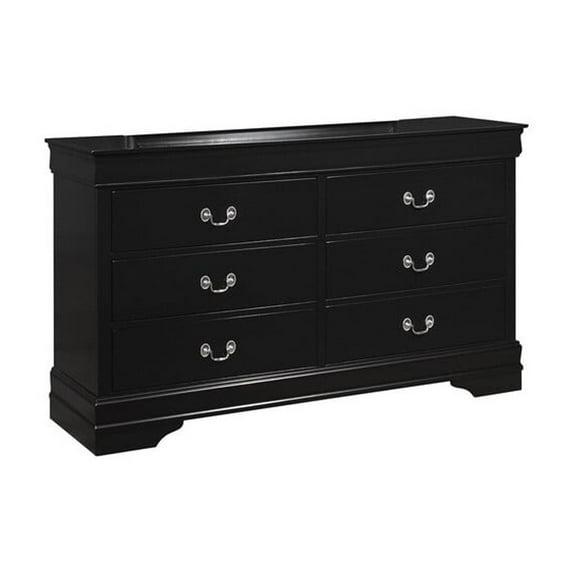 Benjara Transitional Style 6 Drawer Dresser with Metal Pulls, Black-Finish:Black