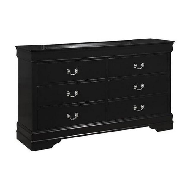Benjara Transitional Style 6 Drawer Dresser with Metal Pulls, Black-Finish:Black