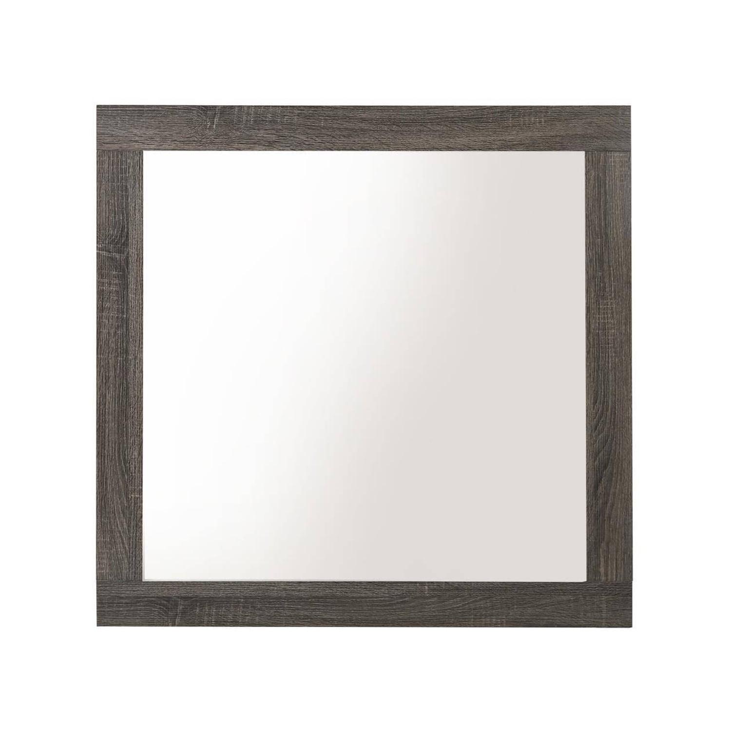 BenJara Transitional Style Grained Wood Encased Square Mirror, Gray