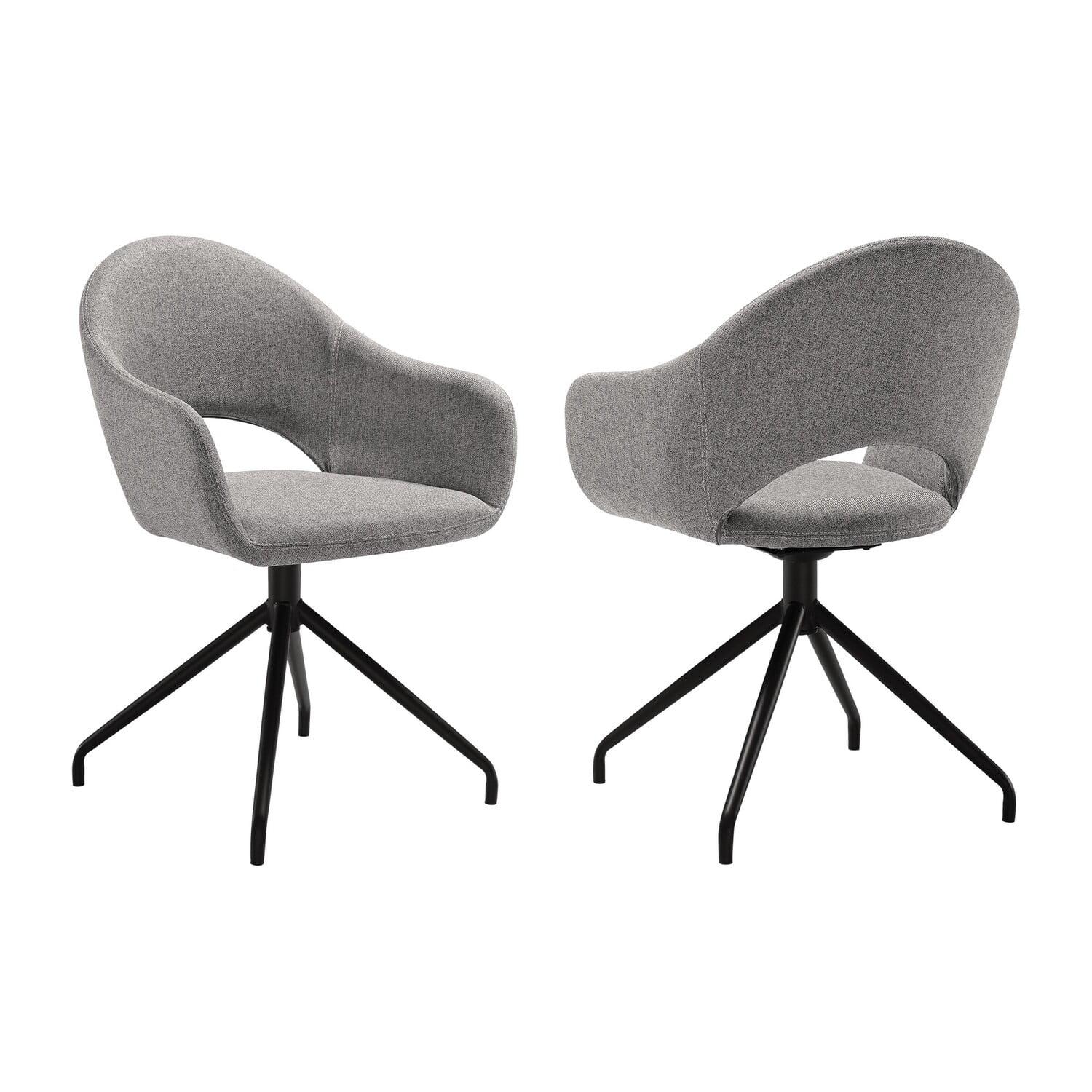 Homestock Tribal Treasures Swivel Upholstered Dining Chair in Gray Fabric with Black Metal Legs - Set of 2