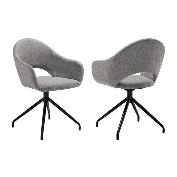 Homestock Tribal Treasures Swivel Upholstered Dining Chair in Gray Fabric with Black Metal Legs - Set of 2