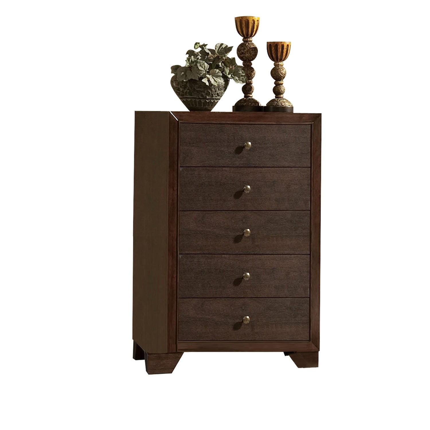 Benjara Wooden Chest with 5 Spacious Drawers , Espresso Brown