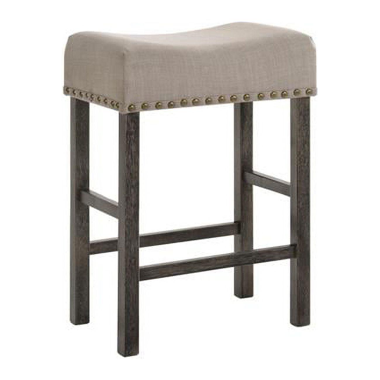 Gray Wood Saddle Counter Height Stools with Linen Upholstery