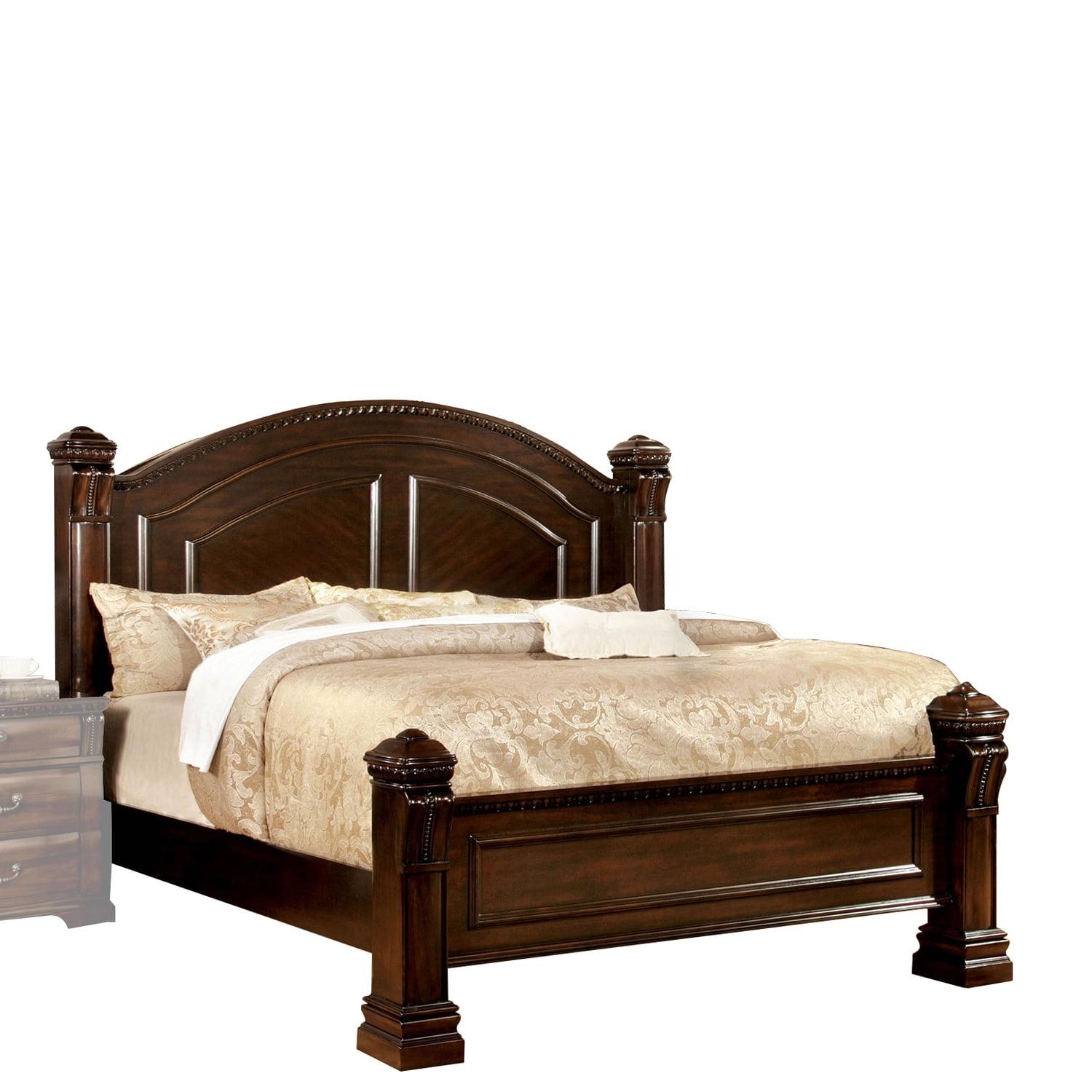 Cherry Brown Wooden Queen Poster Bed with Intricate Headboard