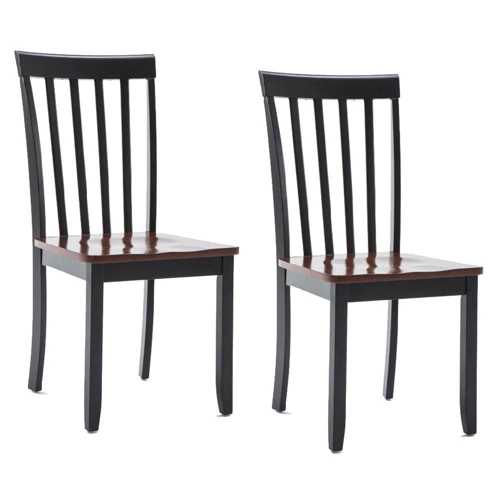 Benjara Wooden Seat Dining Chair with Slatted Backrest, Set of 2, Brown and Black