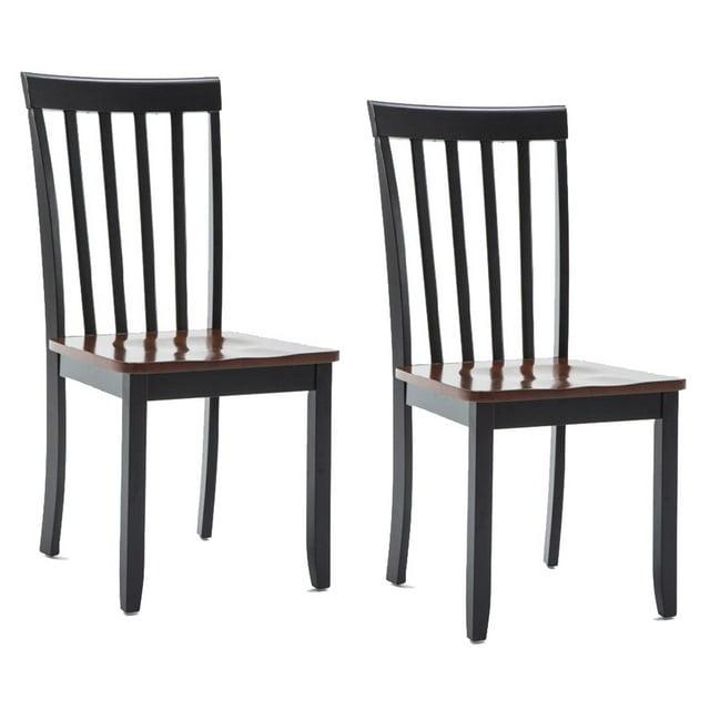 Benjara Wooden Seat Dining Chair with Slatted Backrest, Set of 2, Brown and Black