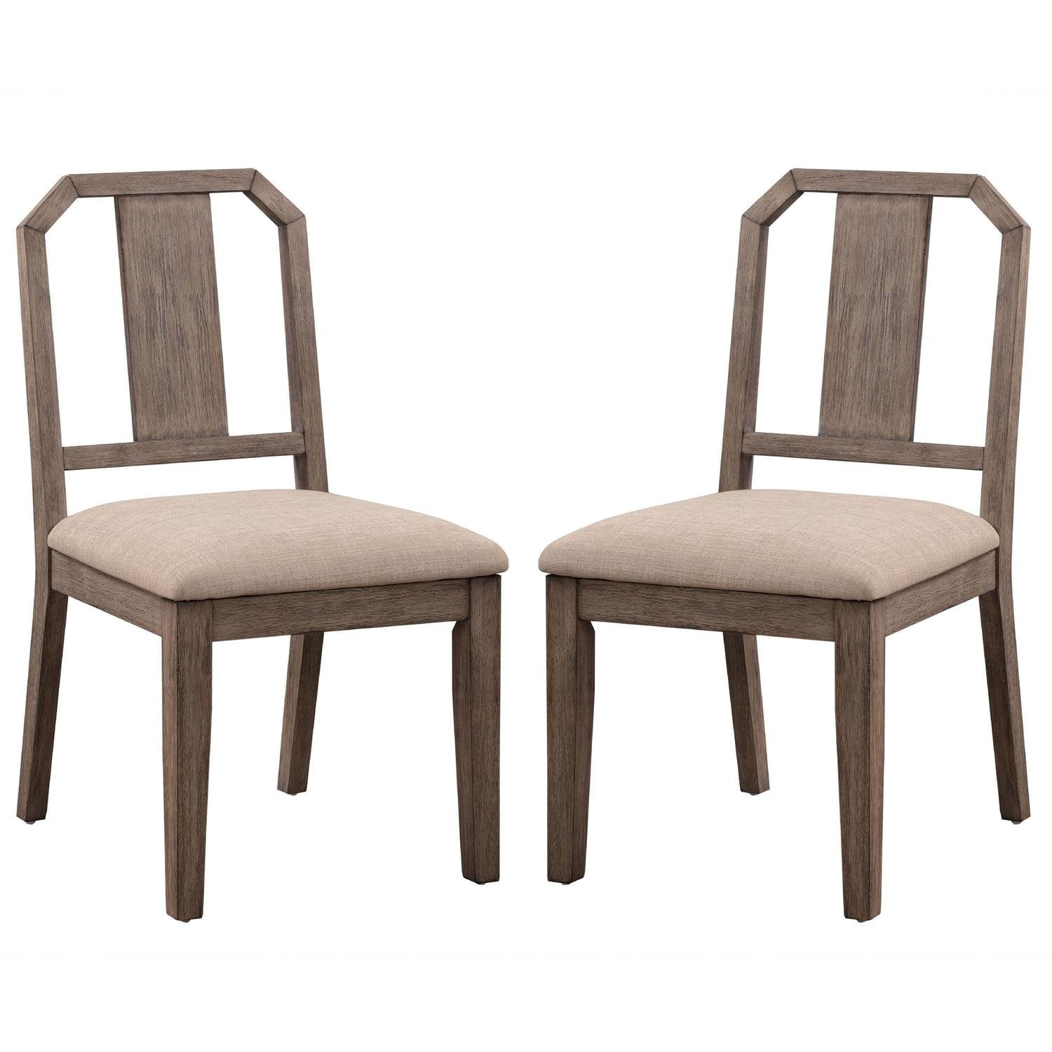 Beige Upholstered Wood Slat Back Side Chair Set