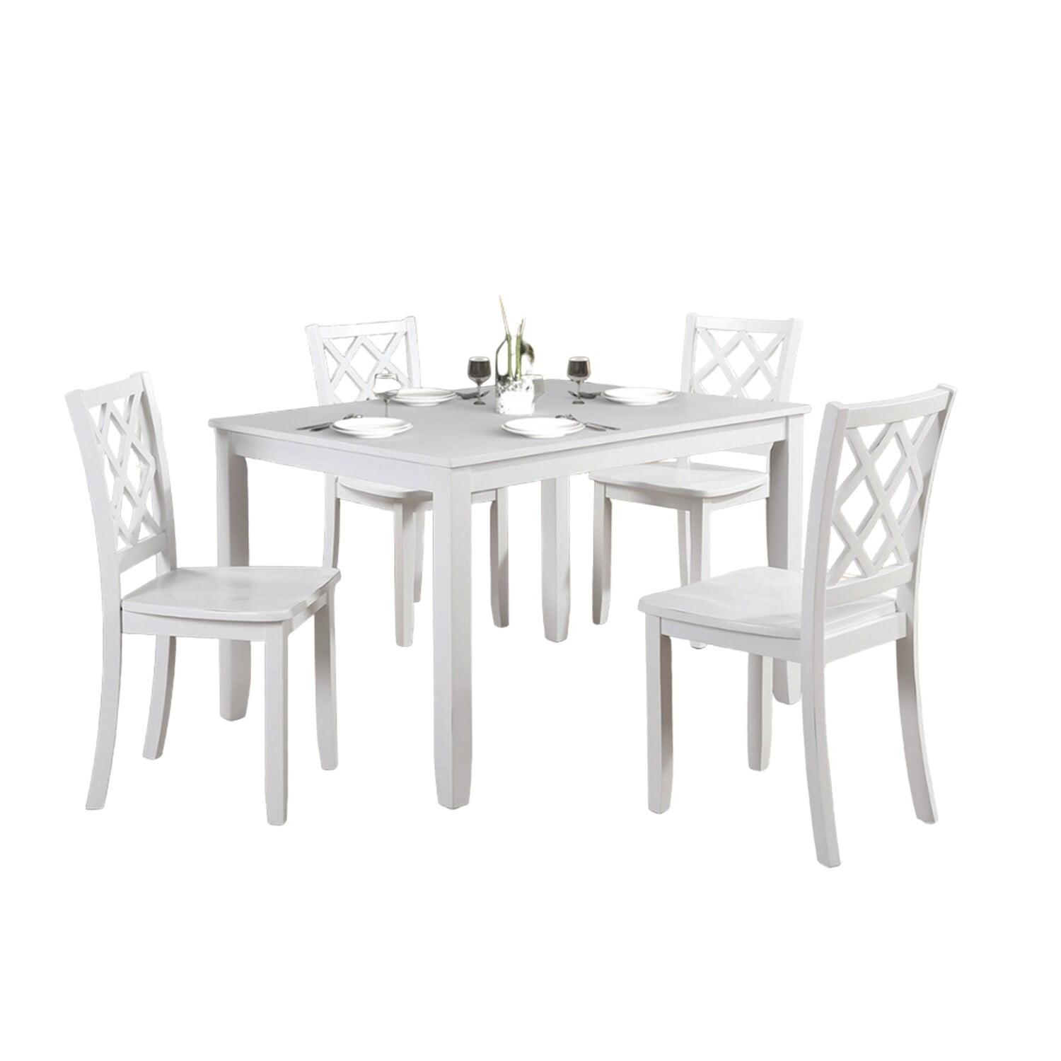Benjara Ziko 5 Piece Dining Table Set, 4 Crossed Back Chairs, Solid Wood