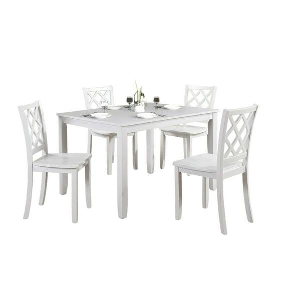 Benjara Ziko 5 Piece Dining Table Set, 4 Crossed Back Chairs, Solid Wood