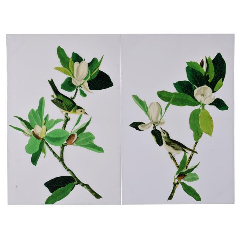 Magnolia Blooms Green and White Canvas Wall Art Set