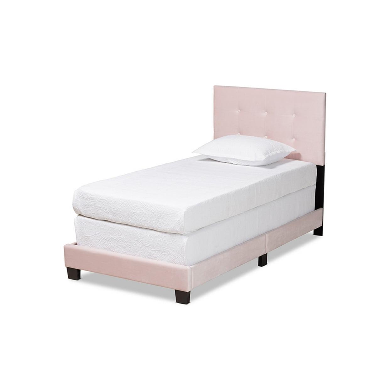 Twin Caprice Glam Velvet Fabric Upholstered Panel Bed Pink - Baxton Studio: Wood Frame, Polyester Fill, Requires Box Spring