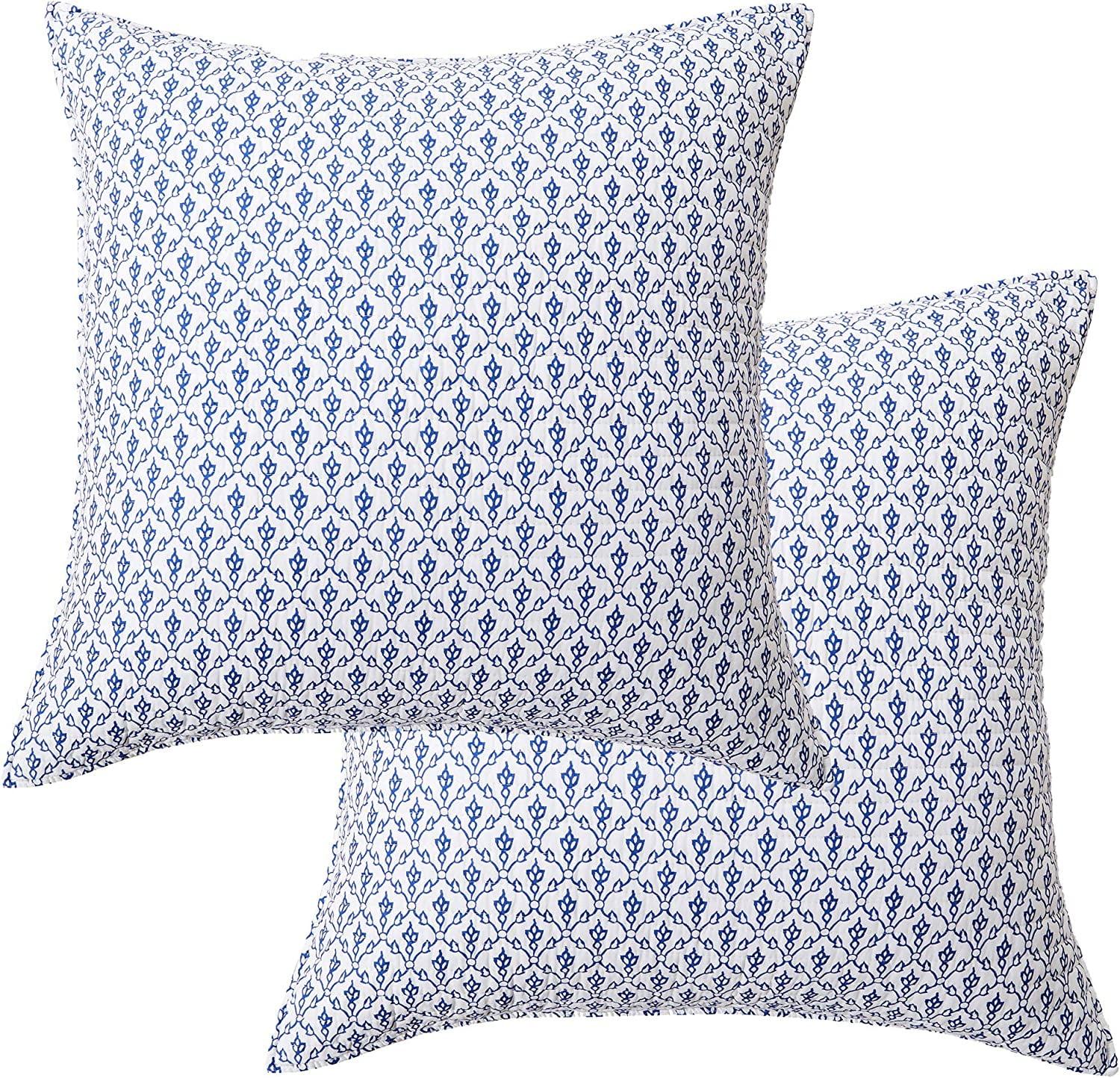 Bennett Blue and White Cotton Euro Sham Set