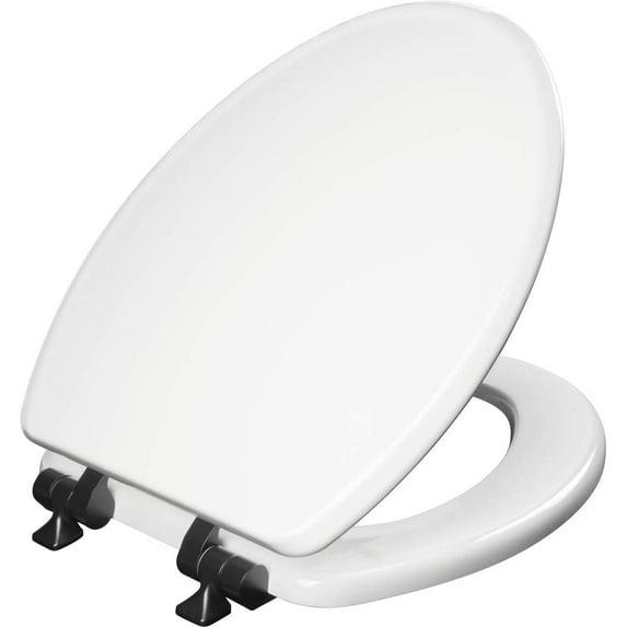 Bennett Toilet Seat with Metal Hinges, Slow Close Wood Seat, Easy Install, Elongated, White