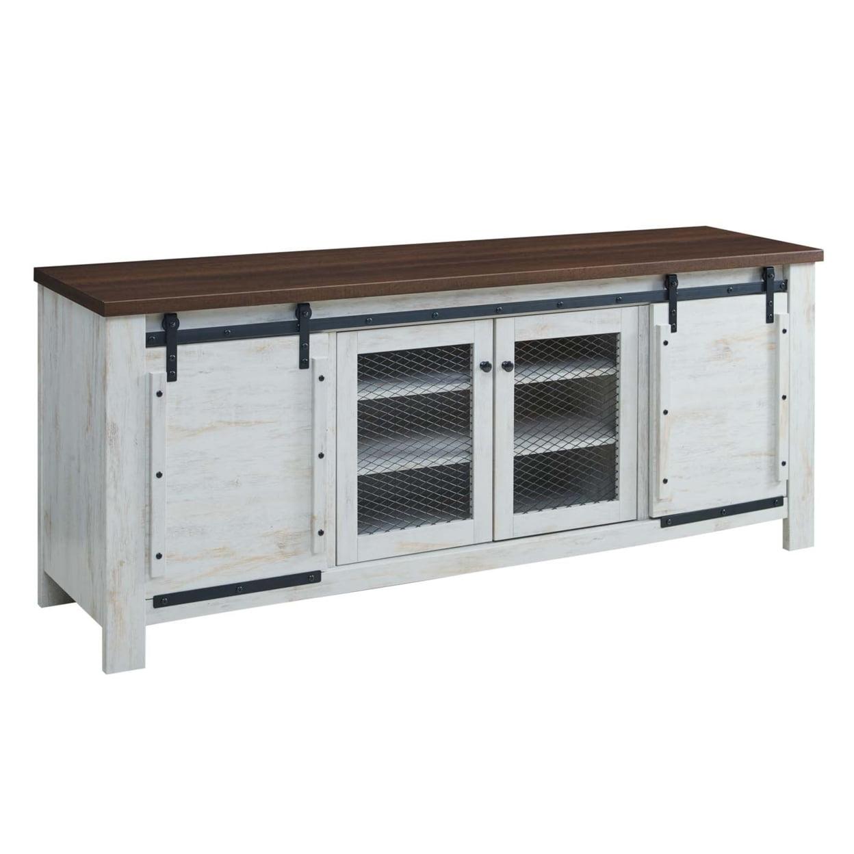 Bennington Rustic White Sliding Door TV Stand with Cabinet