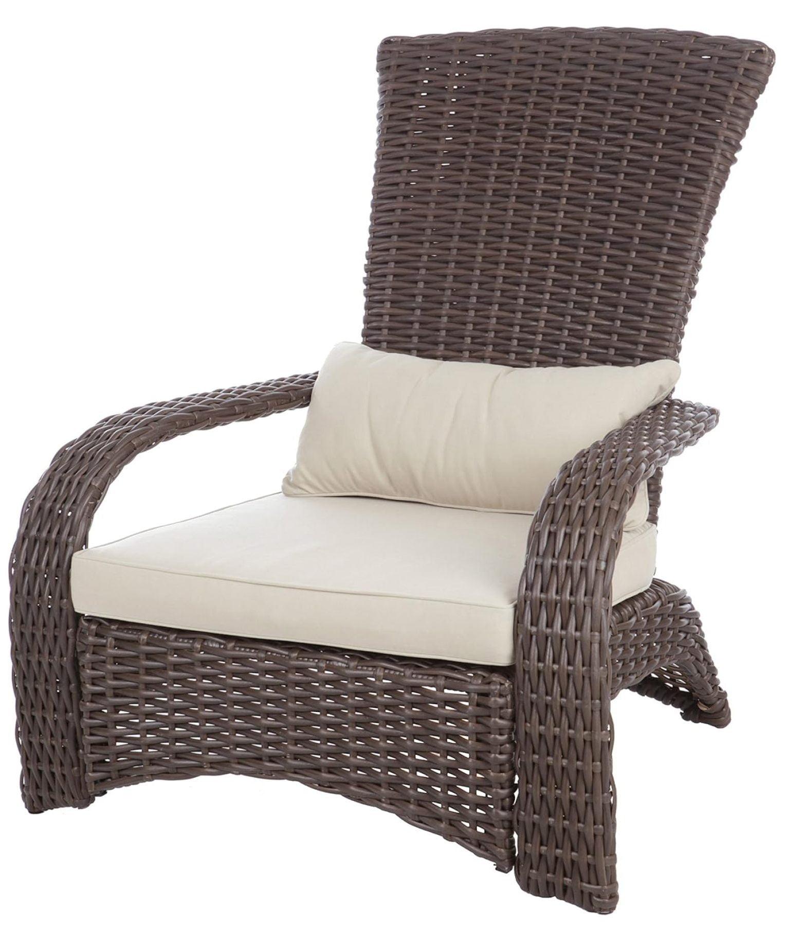 Mocha Resin Wicker Lounge Chair with Beige Cushions